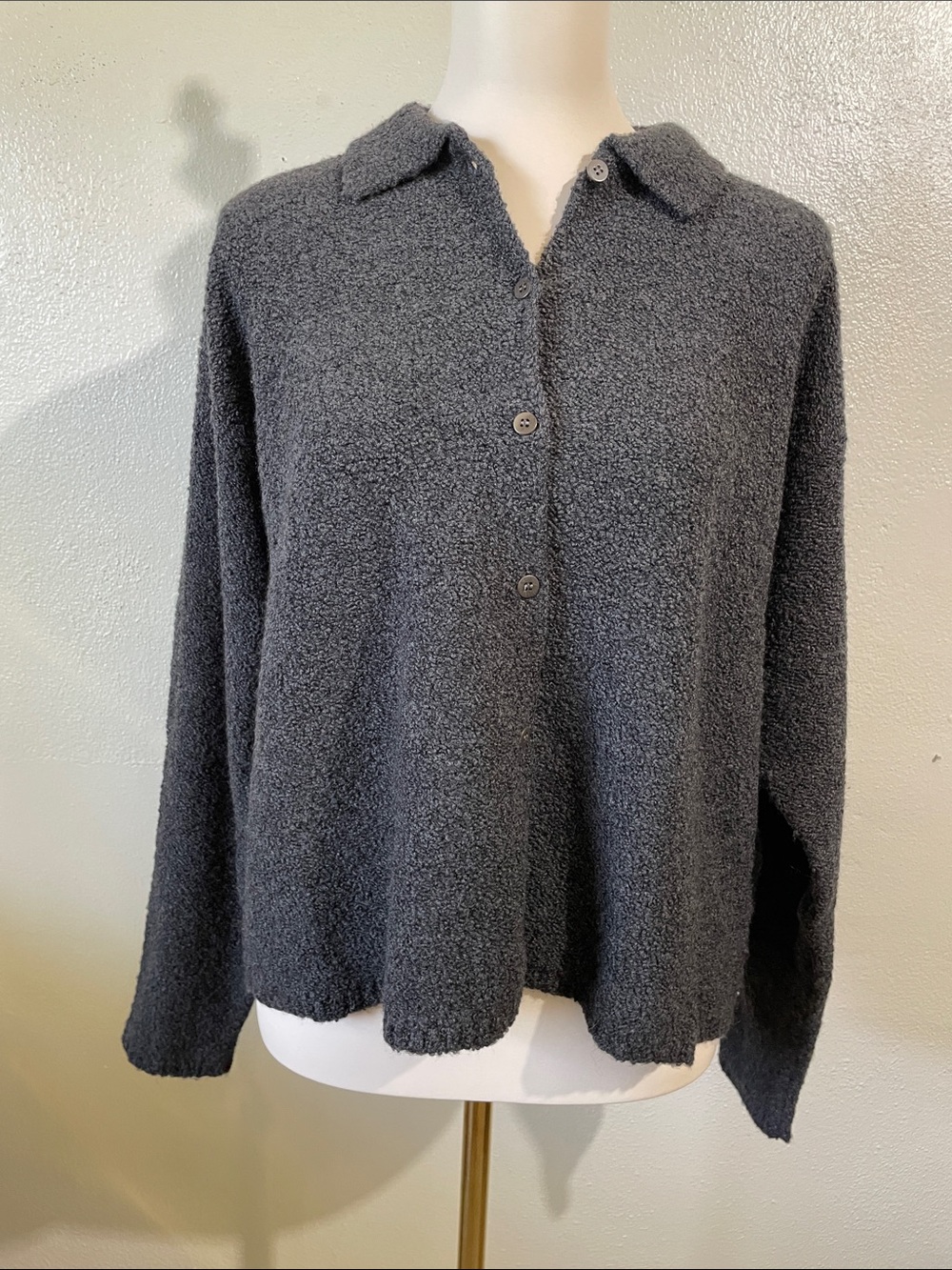 Eileen Fisher NWT Boucle Wool Cashmere Cardigan Sweater Large Gray Luxe Soft